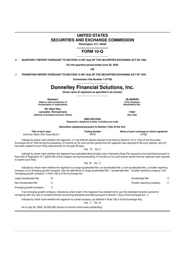Miniature Donnelley Financial Solutions
 10-Q Rapport trimestriel 2026 