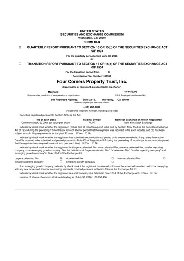 Thumbnail Four Corners Property Trust 10-Q Quarterly Report FY2026 
