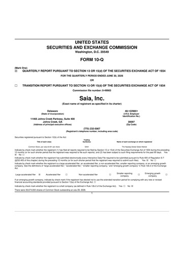 Thumbnail Saia
 10-Q Quarterly Report FY2026 