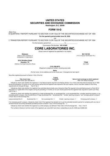 Thumbnail Core Laboratories
 10-Q Quarterly Report FY2026 