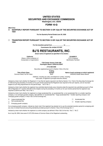 Thumbnail BJ's Restaurants
 10-Q Quarterly Report FY2026 