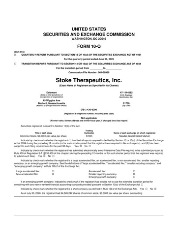 Thumbnail Stoke Therapeutics 10-Q Quarterly Report FY2026 
