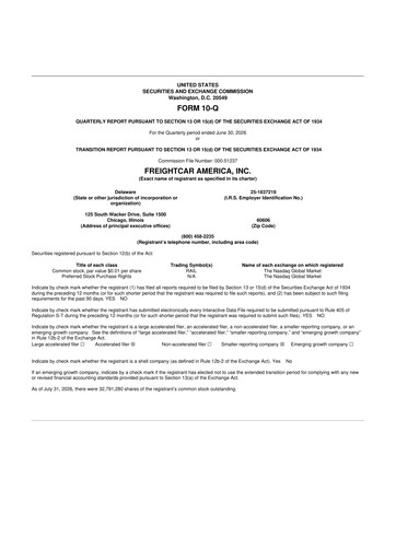 Miniature FreightCar America
 10-Q Rapport trimestriel 2026 