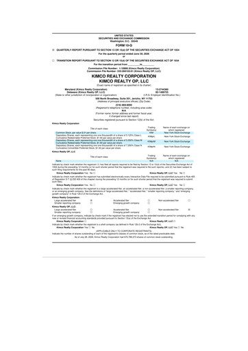 Thumbnail Kimco Realty
 10-Q Quarterly Report FY2026 