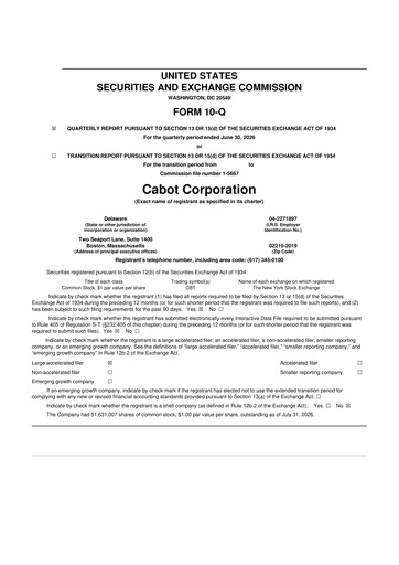 Thumbnail Cabot Corporation
 10-Q Quarterly Report FY2026 