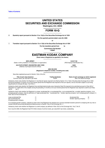 Thumbnail Eastman Kodak Company 10-Q Quarterly Report FY 