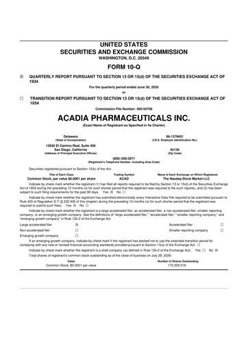 Thumbnail ACADIA Pharmaceuticals 10-Q Quarterly Report FY2026 
