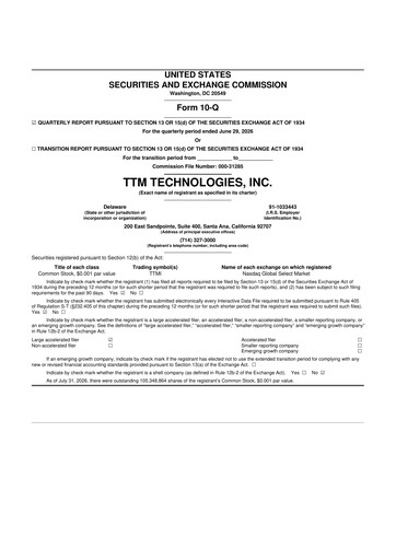 Thumbnail TTM Technologies
 10-Q Quarterly Report FY2026 