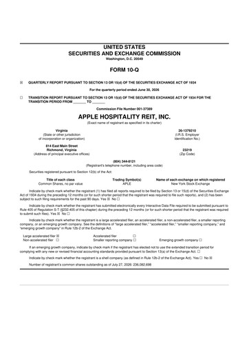 Thumbnail Apple Hospitality REIT
 10-Q Quarterly Report FY2026 