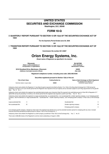 Thumbnail Orion Energy Systems
 10-Q Quarterly Report FY2026 