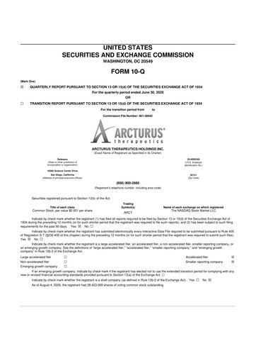Thumbnail Arcturus Therapeutics
 10-Q Quarterly Report FY2026 