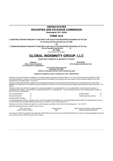 Thumbnail Global Indemnity 10-Q Quarterly Report FY2026 