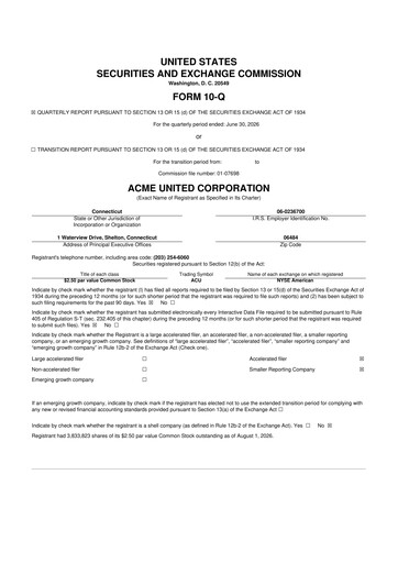 Thumbnail Acme United 10-Q Quarterly Report FY2026 