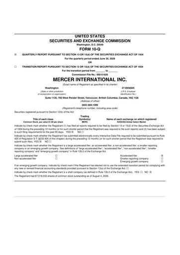 Miniature Mercer International 10-Q Rapport trimestriel 2026 