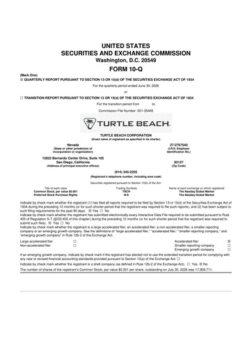 Thumbnail Turtle Beach Corp
 10-Q Quarterly Report FY2026 