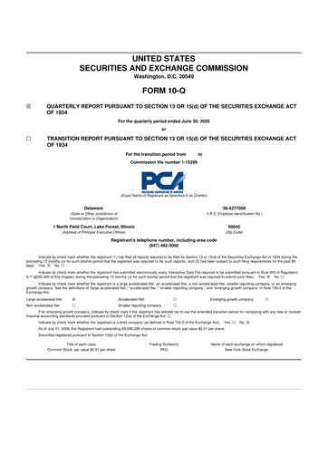 Thumbnail Packaging Corporation of America
 10-Q Quarterly Report FY2026 