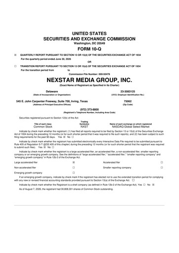 Thumbnail Nexstar Media Group
 10-Q Quarterly Report FY2026 