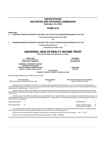 Thumbnail Universal Health Realty Income Trust 10-Q Quarterly Report FY2026 