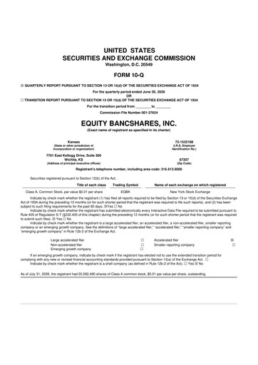 Thumbnail Equity Bancshares 10-Q Quarterly Report FY2026 