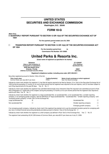 Thumbnail United Parks & Resorts 10-Q Quarterly Report FY2026 