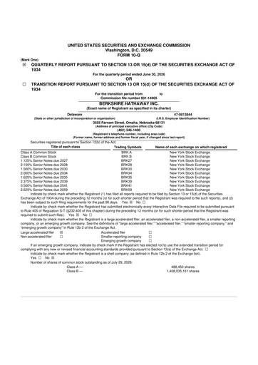 Thumbnail Berkshire Hathaway  10-Q Quarterly Report FY2026 
