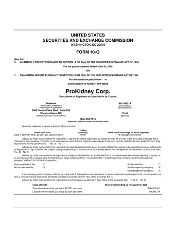 Miniature ProKidney 10-Q Rapport trimestriel 2026 
