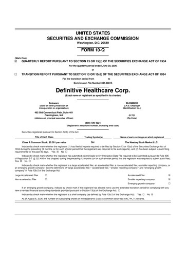 Miniature Definitive Healthcare 10-Q Rapport trimestriel 2026 