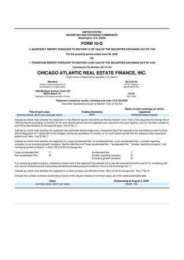 Vorschaubild Chicago Atlantic Real Estate Finance 10-Q Quartalsbericht 2026 