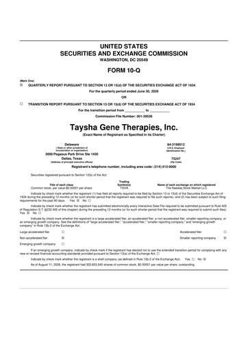 Miniature Taysha Gene Therapies 10-Q Rapport trimestriel 2026 