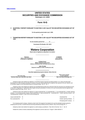 Thumbnail Waters Corporation 10-Q Quarterly Report FY2026 