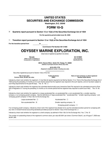 Miniature Odyssey Marine Exploration 10-Q Rapport trimestriel 2026 