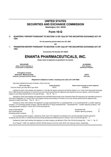 Thumbnail Enanta Pharmaceuticals
 10-Q Quarterly Report FY2026 