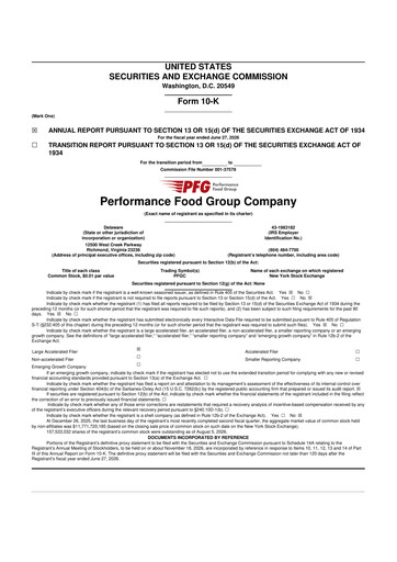 Thumbnail Performance Food Group 10-K Annual Report 