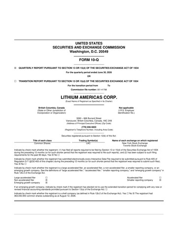 Thumbnail Lithium Americas 10-Q Quarterly Report FY2026 