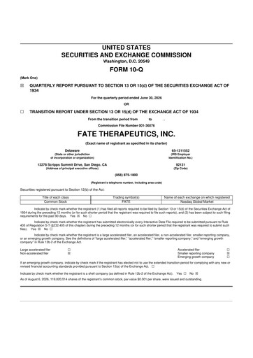 Thumbnail Fate Therapeutics
 10-Q Quarterly Report FY2026 