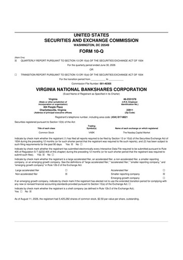 Thumbnail Virginia National Bankshares 10-Q Quarterly Report FY2026 