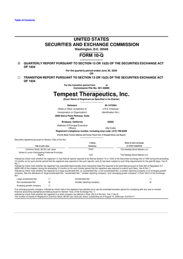 Miniature Tempest Therapeutics 10-Q Rapport trimestriel 2026 