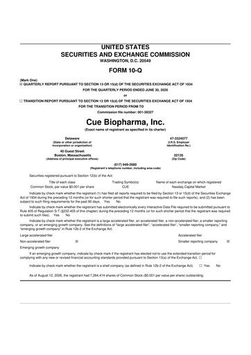 Thumbnail Cue Biopharma 10-Q Quarterly Report FY2026 