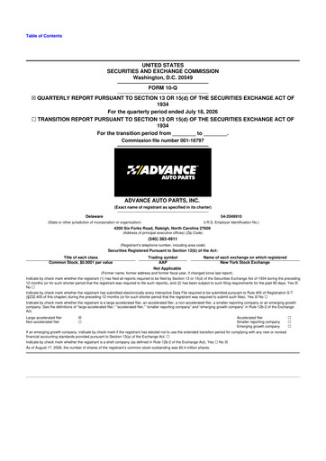 Thumbnail Advance Auto Parts
 10-Q Quarterly Report FY2026 