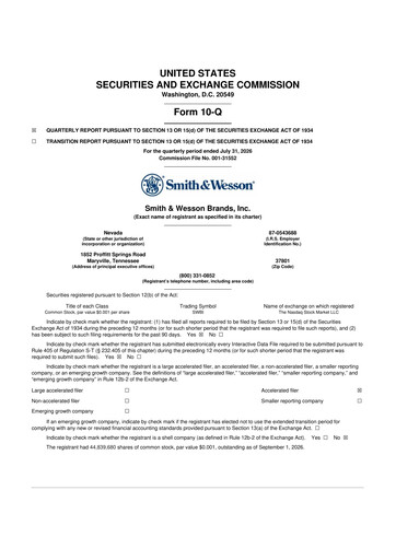 Thumbnail Smith & Wesson 10-Q Quarterly Report FY2026 