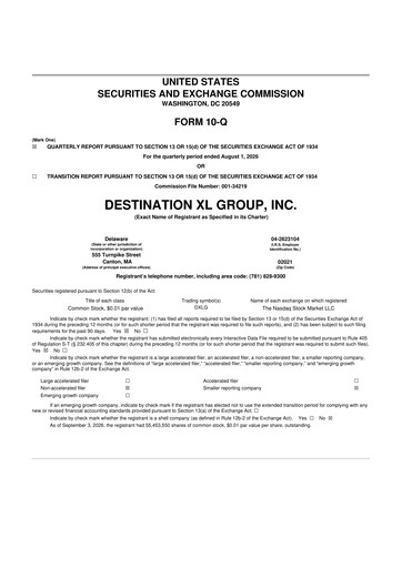 Miniature Destination XL 10-Q Rapport trimestriel 2026 