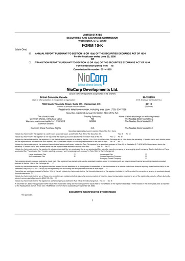Thumbnail NioCorp Developments 10-K Annual Report 2026