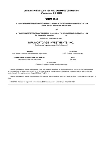 Thumbnail MFA Financial 10-Q Quarterly Report FY 
