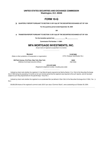 Thumbnail MFA Financial 10-Q Quarterly Report FY 