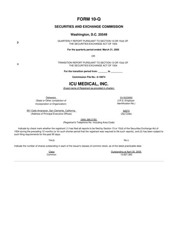 Thumbnail ICU Medical
 10-Q Quarterly Report FY 