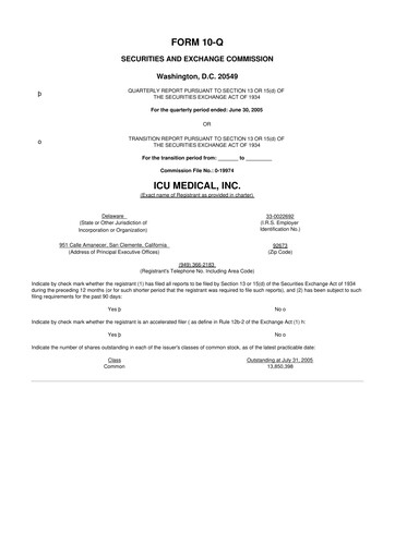 Thumbnail ICU Medical
 10-Q Quarterly Report FY 