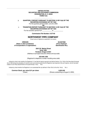 Thumbnail Northwest Pipe Company
 10-Q Quarterly Report FY 