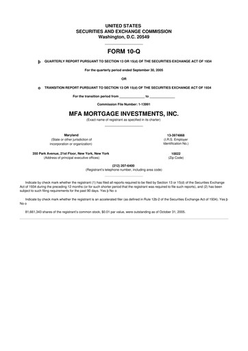Thumbnail MFA Financial 10-Q Quarterly Report FY 