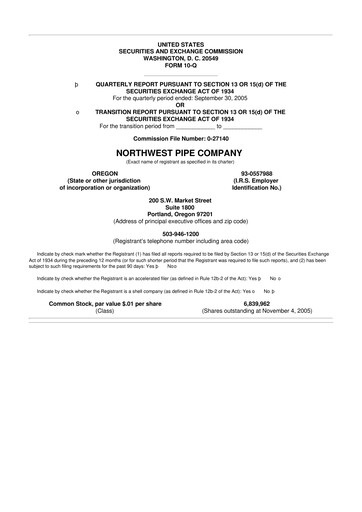Thumbnail Northwest Pipe Company
 10-Q Quarterly Report FY 