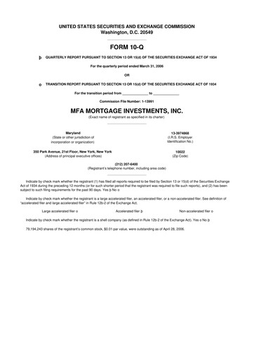 Thumbnail MFA Financial 10-Q Quarterly Report FY 